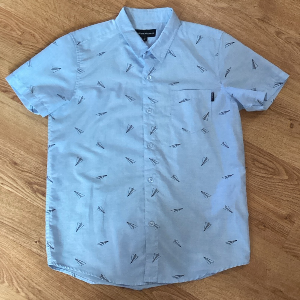 Sky Blue Kids Button Down Shirt with Paper Plane Design
